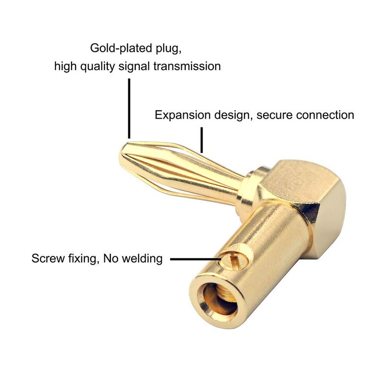 VCELINK Right Angle Banana Plugs 4 Pairs/8 Pack, 90 Degree 4mm 24K Gold Plated Dual Screw Type Speaker Connector for Speaker Wire, Red and Black - Image 4